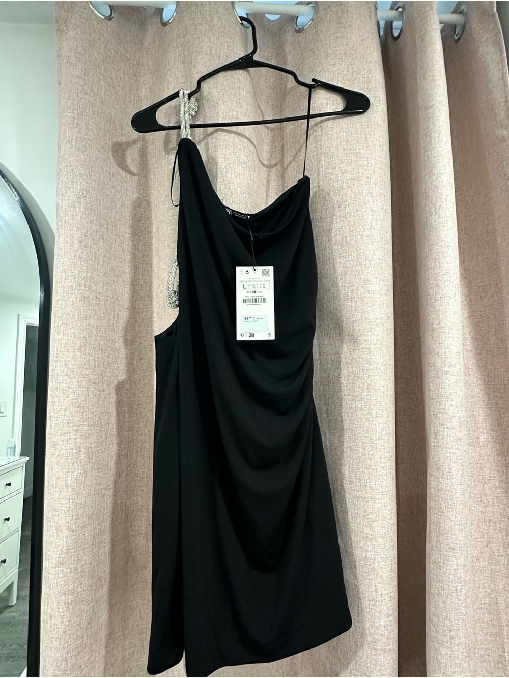 ZARA Black Halter Mini Dress – Rhinestone Strap – NEW With Tags (Size L)